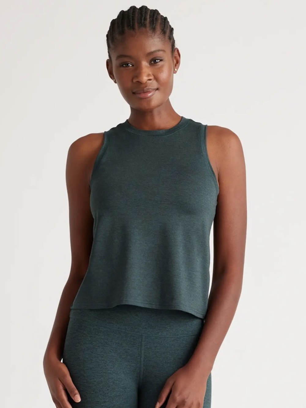 Quince Flowknit Breeze High-Neck Tank Top Womens Size L Heather Green Sleeveless